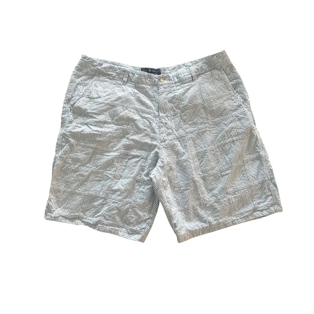 Cape Madras Preppy Seersucker Patchwork‎ Shorts 42 Blue White Striped Coastal